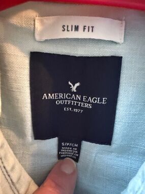 American Eagle Outfitters Light Blue Slim Fit Shirt with Navy Label